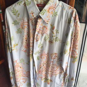 Report L Paisley on blue comfy button down shirt